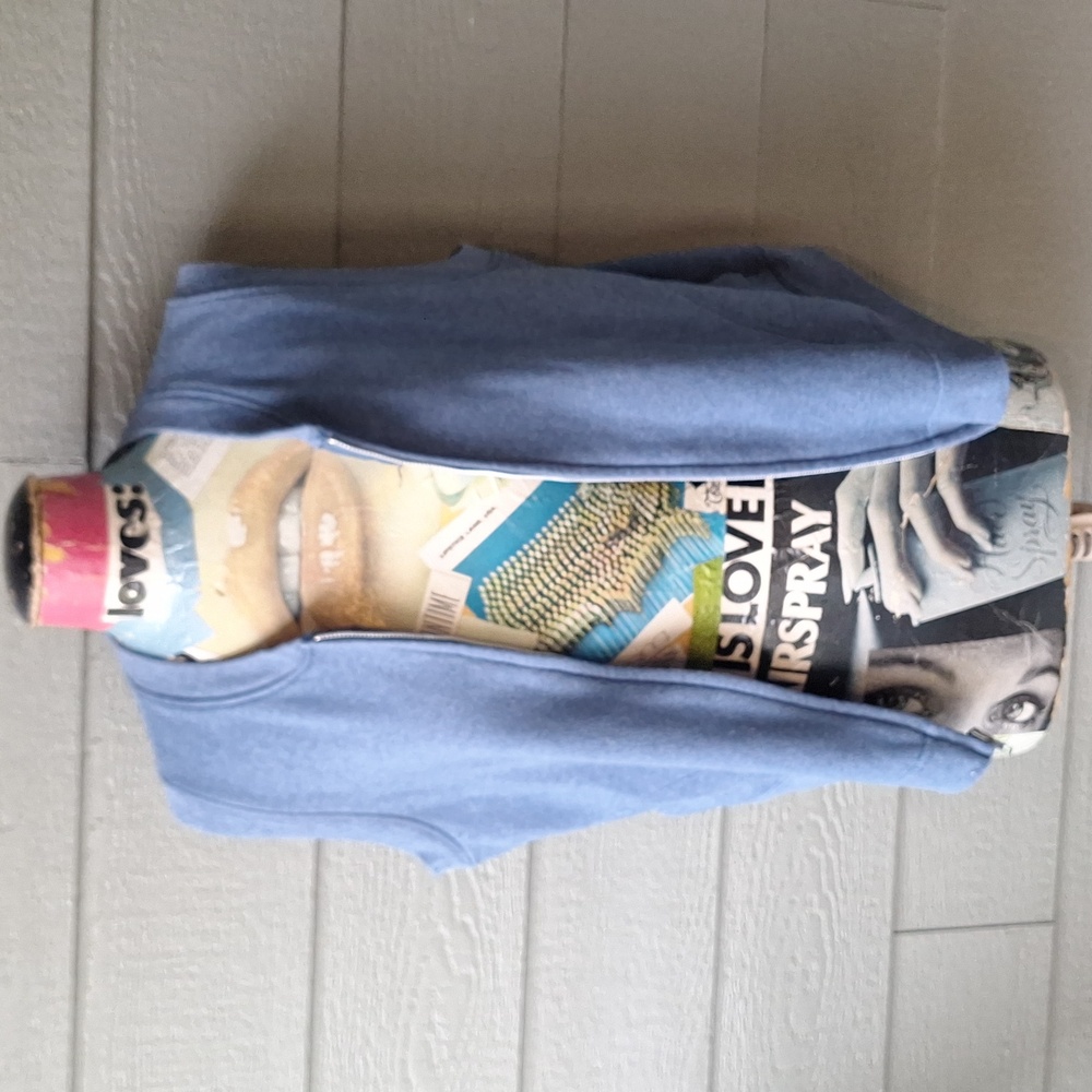 Vintage Hanes Her Way sleeveless cropped sweatshirt vest cardigan blue size XL - Picture 7 of 7